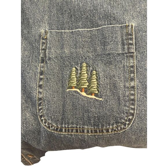 Woolrich Womens VTG Embroidered Denim Jean Shirt XL Medium Blue Trees Winter - Picture 4 of 16